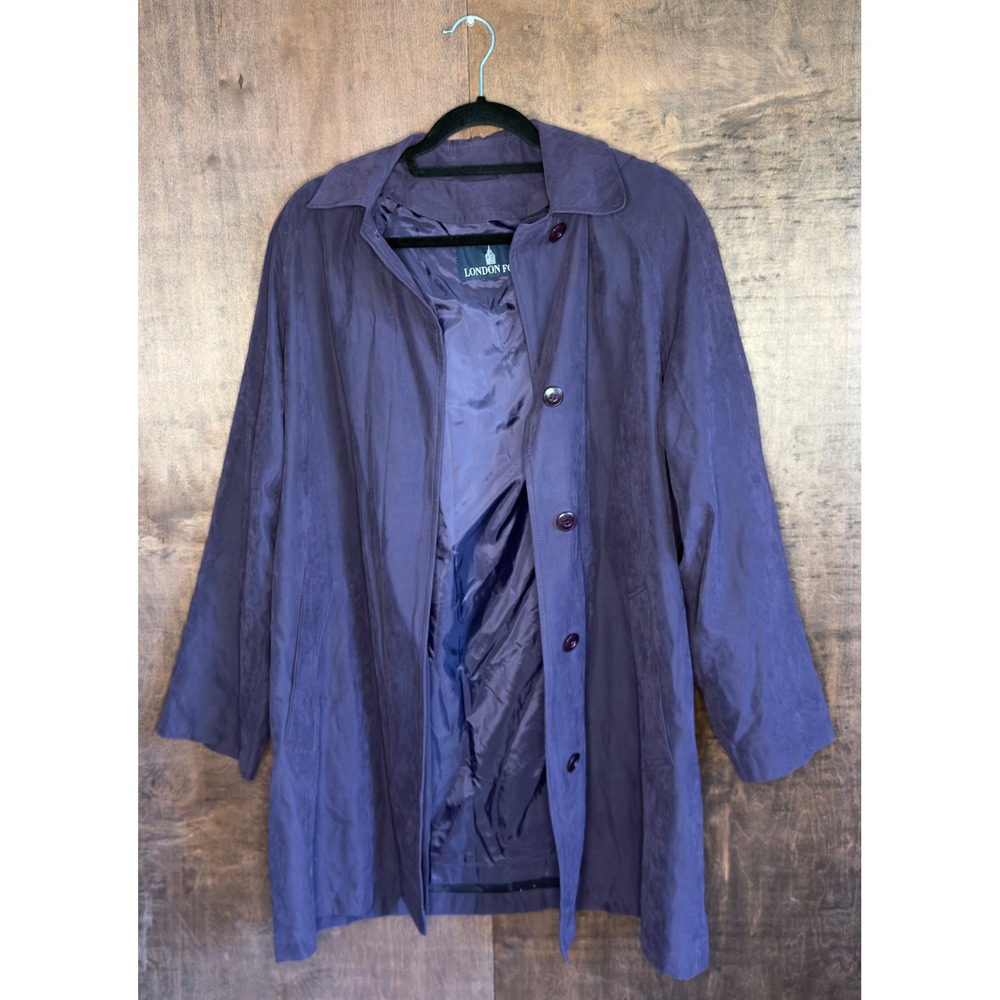 London Fog Womens Purple Water Repellent Hooded Trench Coat Jacket Medium 3073X